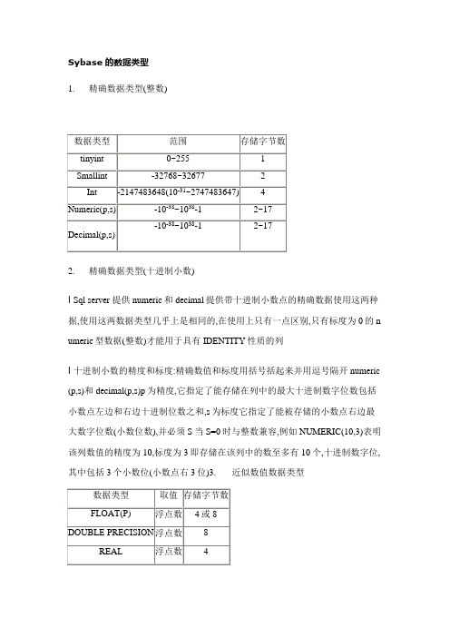 Sybase的数据类型