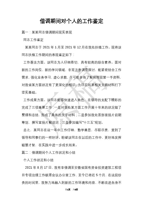 借调期间对个人的工作鉴定(Word最新版)