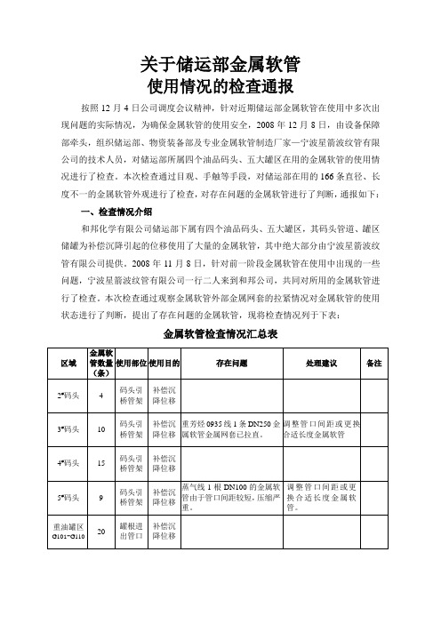 金属软管检查情况通报