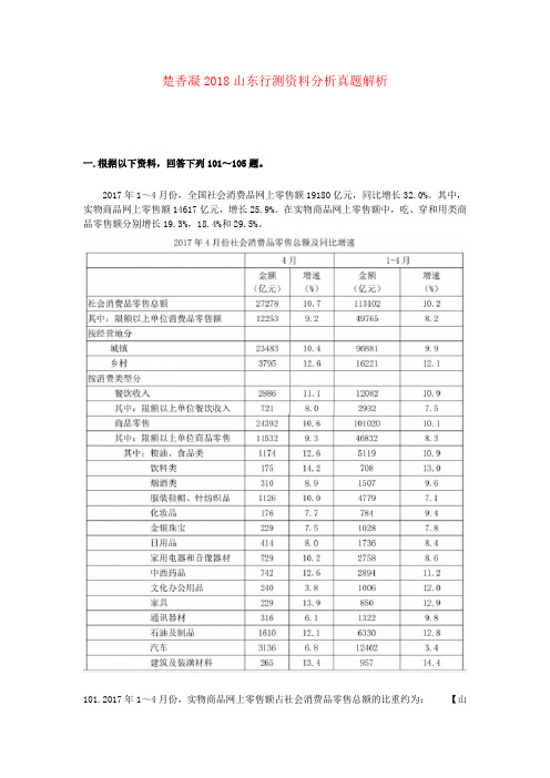 楚香凝2018山东行测资料分析真题解析