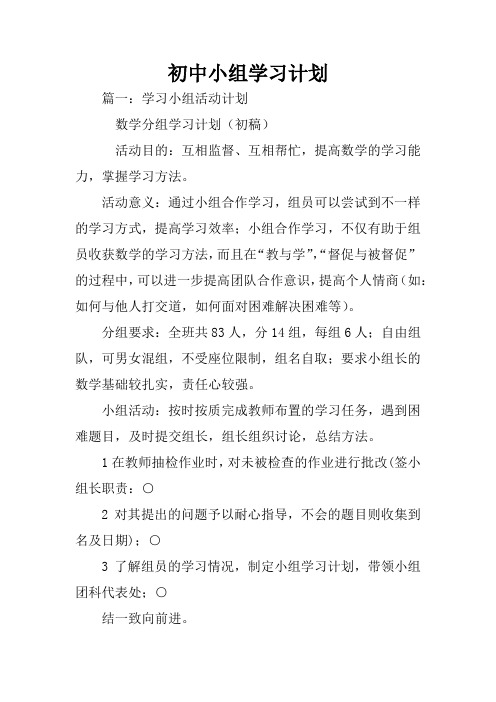 初中小组学习计划