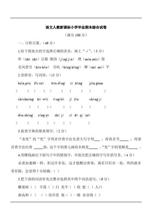 语文六年级毕业试卷及答案 (11)