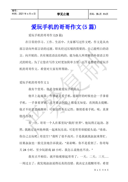 爱玩手机的哥哥作文(5篇)
