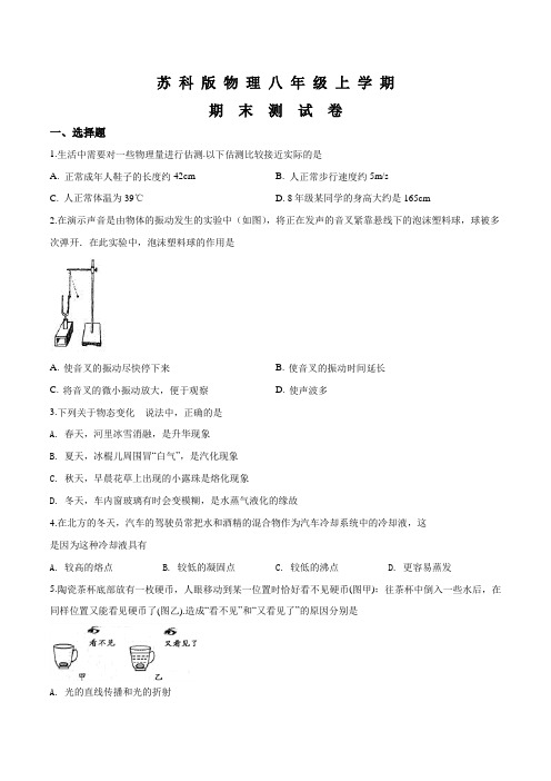 苏科版物理八年级上册《期末考试卷》(附答案)