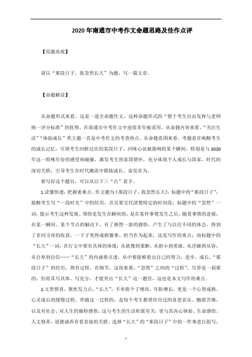 江苏省南通市中考作文命题思路及佳作点评