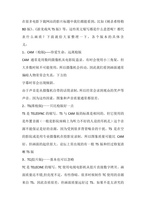 电影TS、TC、SCR、R5、BD、HD等版本是什么意思