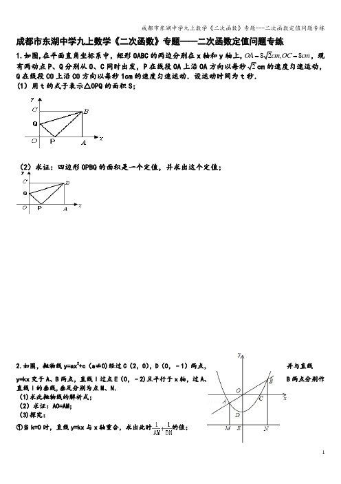 成都市东湖中学九上数学《二次函数》专题---二次函数定值问题专练