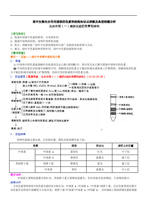 高中生物光合作用捕获的色素和结构知识点讲解及典型例题分析