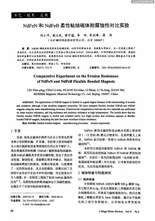 NdFeN和NdFeB柔性粘结磁体耐腐蚀性对比实验