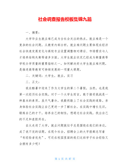 社会调查报告模板集锦九篇