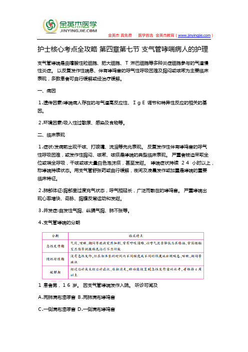 护士核心考点全攻略 第四章第七节 支气管哮喘病人的护理