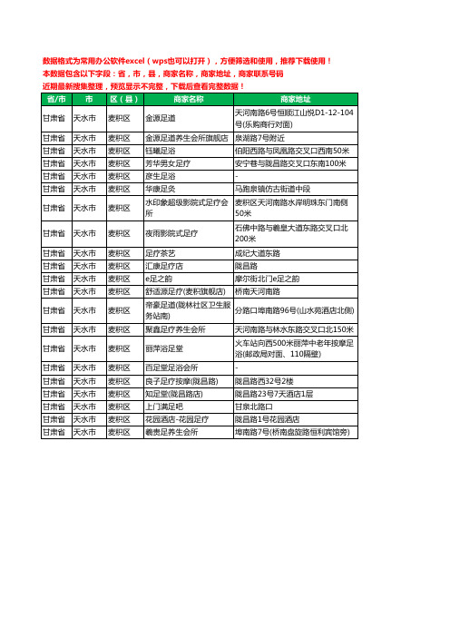 2020新版甘肃省天水市麦积区足疗工商企业公司商家名录名单黄页联系电话号码地址大全21家