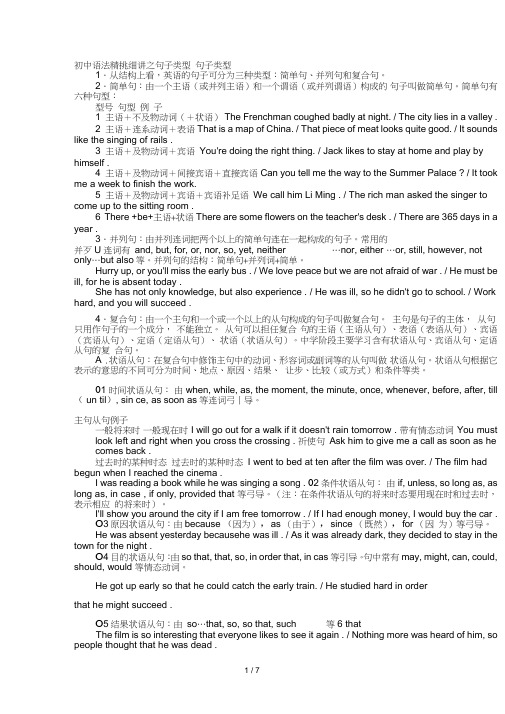 初中中语法精挑细之句子类型作文句型