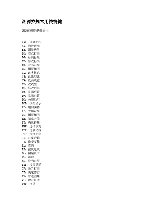 湘源控规常用快捷键