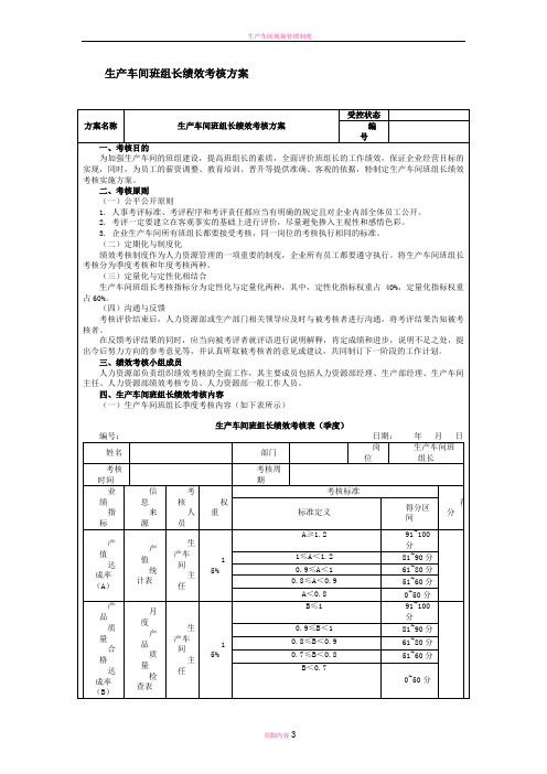 生产车间班组长绩效考核方案
