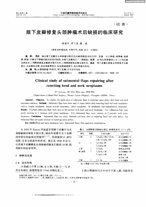 颏下皮瓣修复头颈肿瘤术后缺损的临床研究