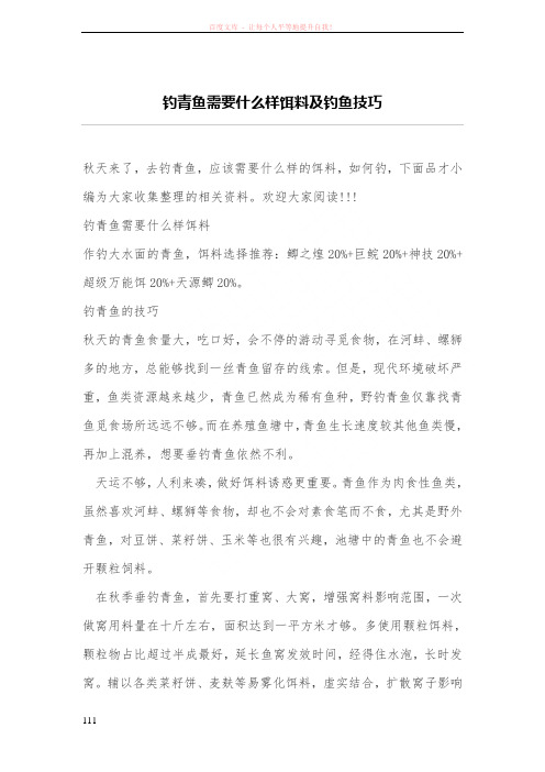 钓青鱼需要什么样饵料及钓鱼技巧