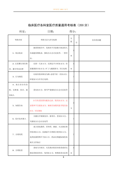 医疗质量考核表(较完整)