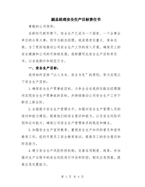 副总经理安全生产目标责任书