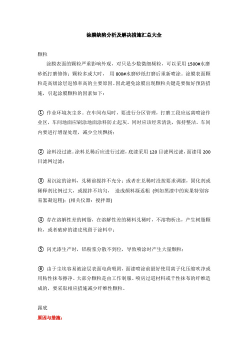 涂膜缺陷分析及解决措施汇总大全