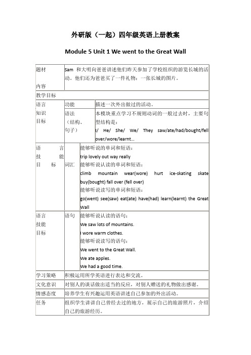 外研版(一起)四年级英语上册教案Module5Unit1(1)