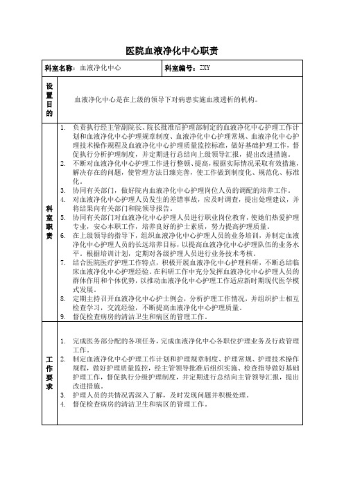 医院血液净化中心职责