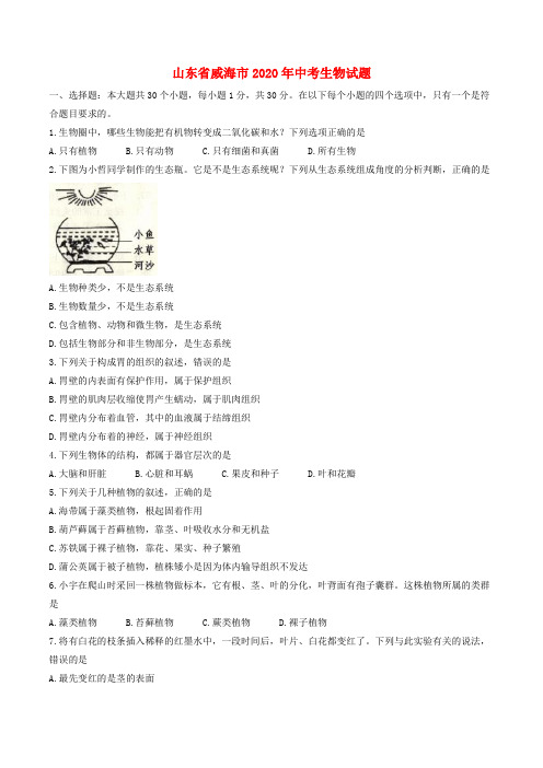 山东省威海市2020年中考生物真题试题(含答案)(2)