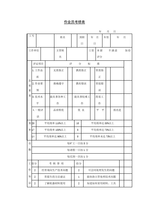 作业员考绩表模板