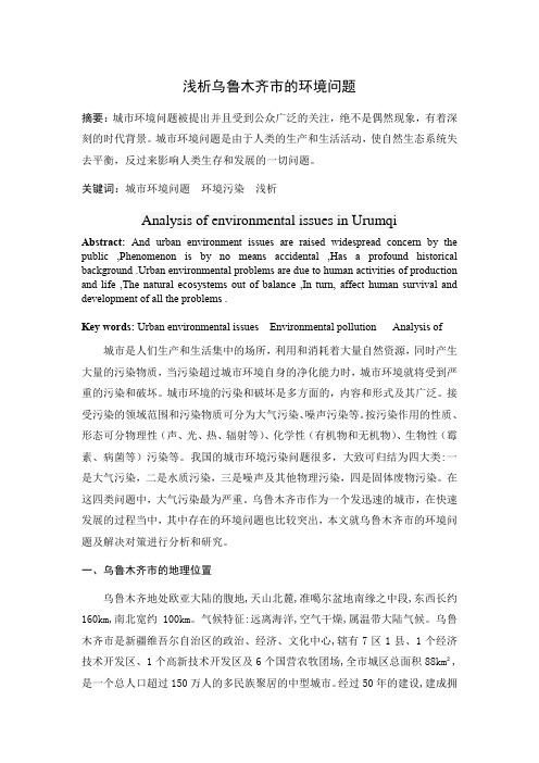 浅析乌鲁木齐市的环境问题