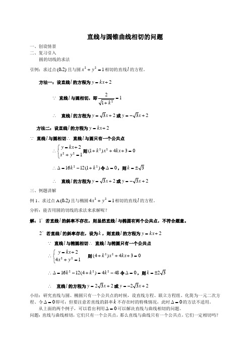 【素材】直线与圆锥曲线相切的问题