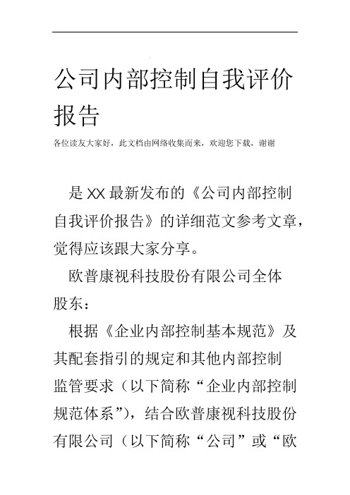 公司内部控制自我评价报告