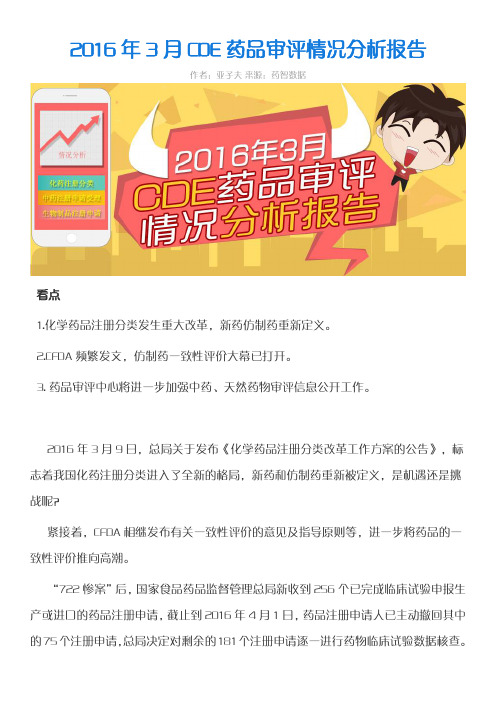 2016年3月CDE药品审评情况分析报告