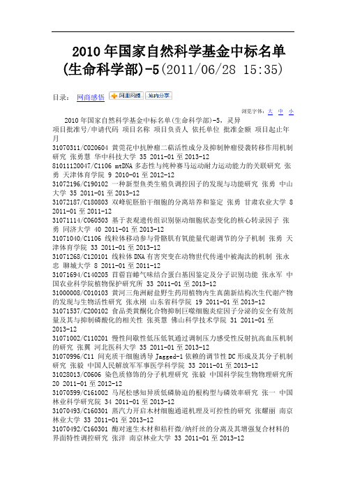 2010年国家自然科学基金中标名单