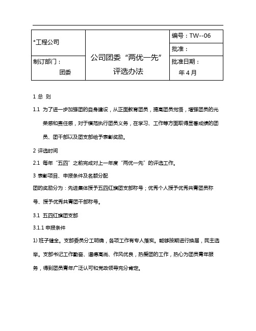 公司团委“两优一先”评选办法模版