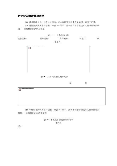 企业设备润滑管理表格