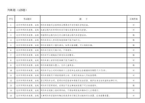 2018达州巡游出租汽车驾驶员区域科目考试题库(定)