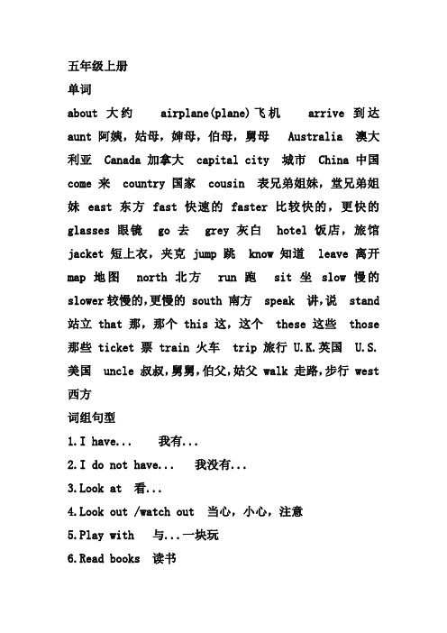 冀教版英语五年级知识点总结