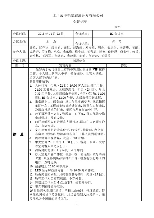 会议纪要 2013.11.22