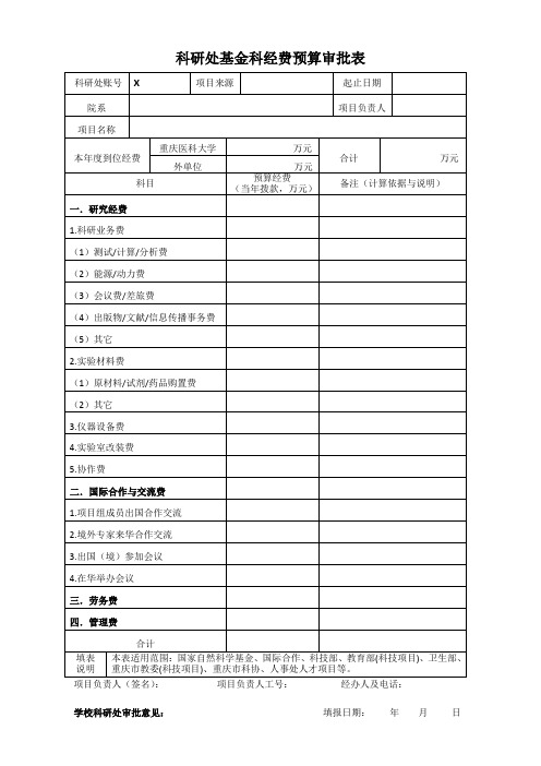 科研处基金科经费预算审批表