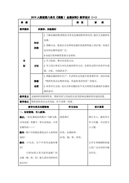 九年级化学下《第八单元 金属和金属材料 课题1 金属材料》教案_3