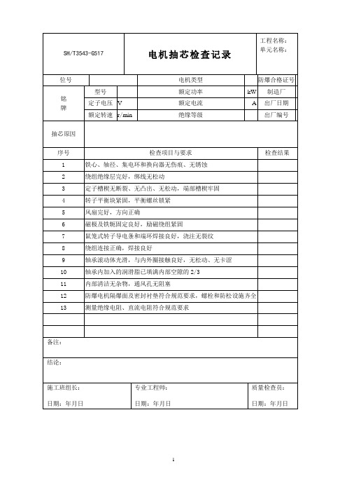 3543-G517电机抽芯检查记录