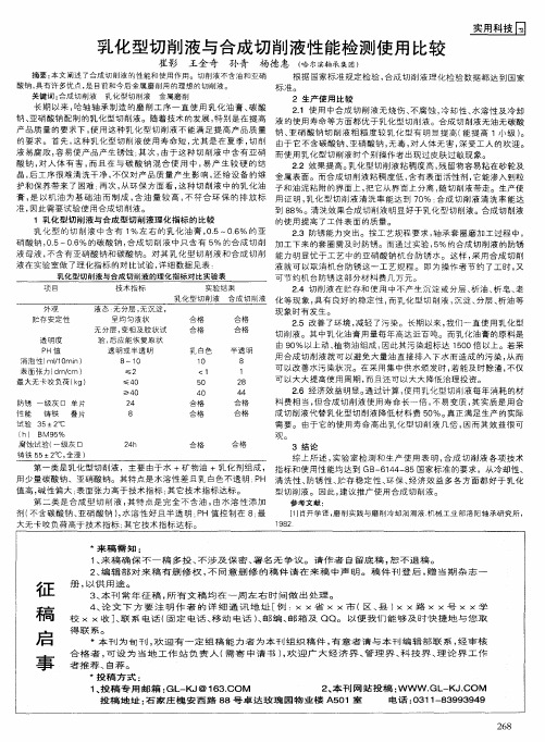乳化型切削液与合成切削液性能检测使用比较