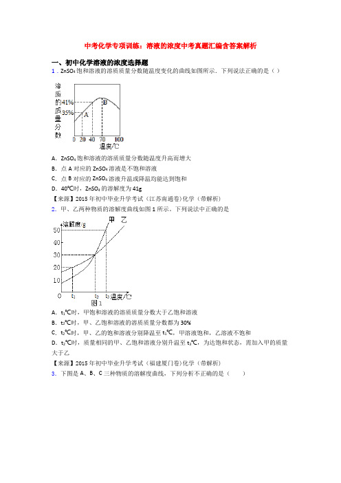 中考化学专项训练：溶液的浓度中考真题汇编含答案解析