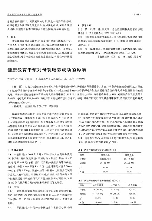 健康教育干预对母乳喂养成功的影响