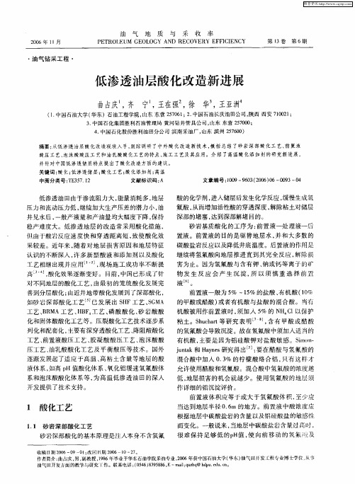 低渗透油层酸化改造新进展