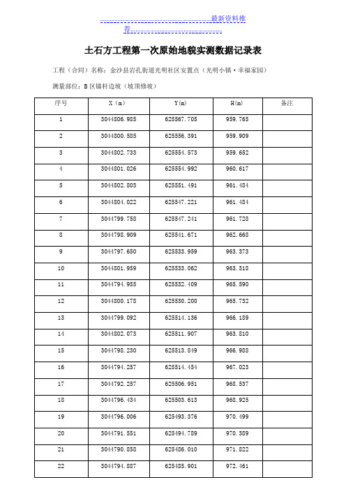 土石方工程第一次原始地貌实测数据记录表(1)