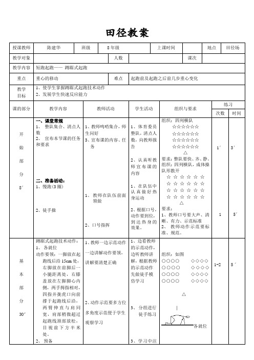 田径教案(一)--短跑— 蹲踞式起跑