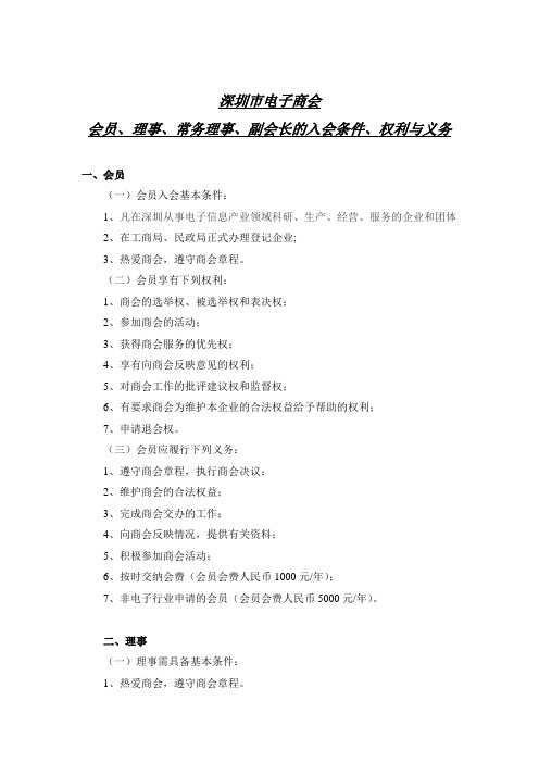 会员、理事、常务理事、副会长入会条件、权利与义务