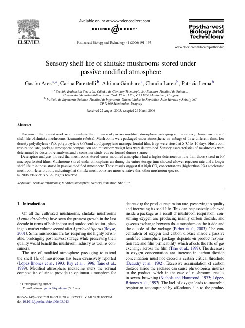 sensory shelf life of shiitake mushrooms stored under passive modified atmosphere