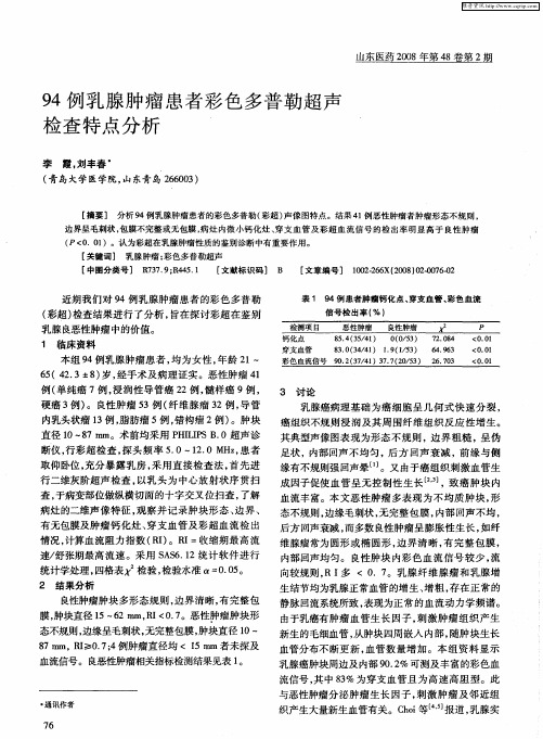 94例乳腺肿瘤患者彩色多普勒超声检查特点分析